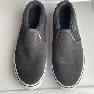 Vans Asher shoes slip on asphalt black suede Sherpa fur lined men size 7 1/2 7.5